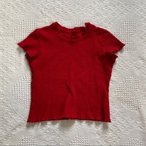 Brandy Cropped Waffle Knit Lettice Edge Baby Tee